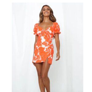 Hello Molly Orange Puff Sleeve Dress